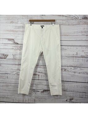 H&M White Slim Fit Flat Front Cotton Blend Chino Pants